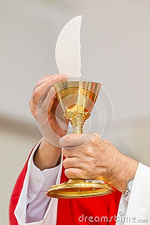 Catholic Mass - holly sacrifice of blood and body of Jesus Christ Stock Photo