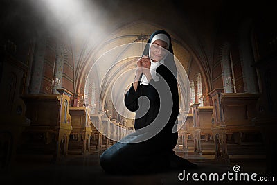 Nun Praying, Prayer, Christian Religion, Catholic Stock Photo