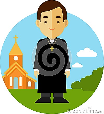 Catholic priest on church background in flat style Vector Illustration