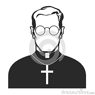 Catholic priest with crucifix, icon of christian pastor in specs Vector Illustration