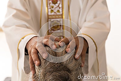 Sacraments of the Catholic Christian religion in church Stock Photo