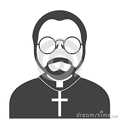 Catholic priest icon, avatar of christian pastor in specs, sunday homily Vector Illustration