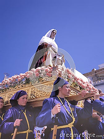 Catholic processions in the streets of the village of Arcos de la Frontera during the Semana Santa Editorial Stock Photo