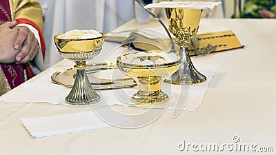 Catholic religious ceremony of Eucharist - selective focus Stock Photo