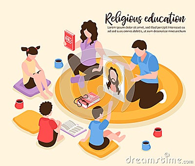 Home Religious Education Isometric Illustration Vector Illustration