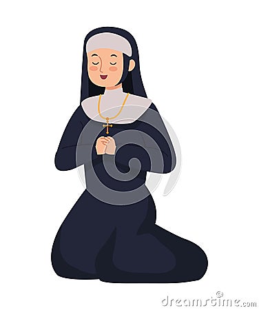 catholic sister praying Cartoon Illustration