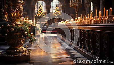 Catholicism famous altar illuminated by candlelight at night generated by AI Stock Photo