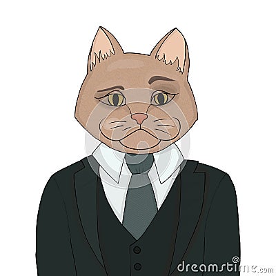 Catman in a business suit and tie. The cat man is the boss. Biggie vector illustration. Vector Illustration