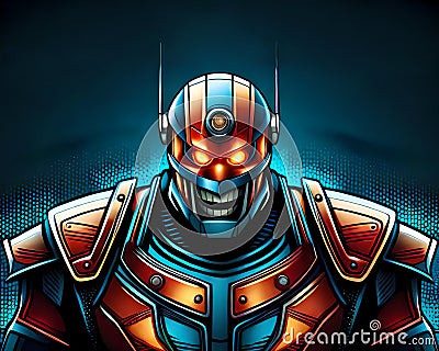 Catoon style grinning evil robot Cartoon Illustration