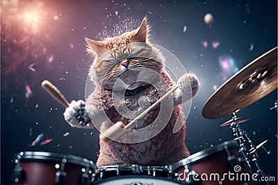 Cats as rock stars at concert created with generative AI technology Cartoon Illustration