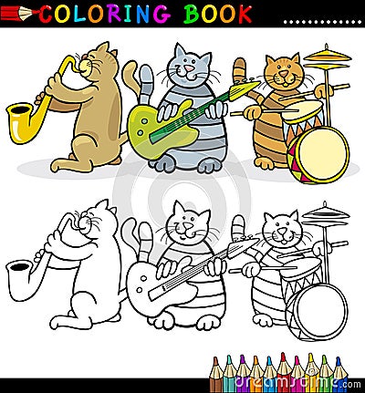 Cats Band for Coloring Book or Page Vector Illustration