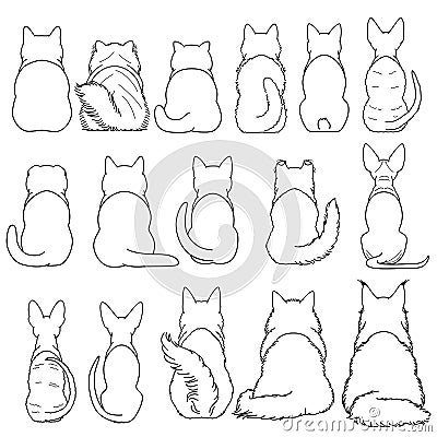 Cats breed from behind line art bundle Stock Photo