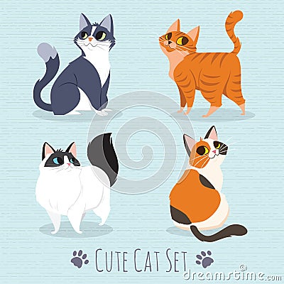 Cats Breed Set Vector Illustration