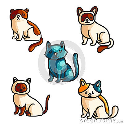 Cats color hand drawn illustrations set Vector Illustration