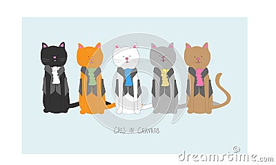 Cats In Cravats Vector Illustration