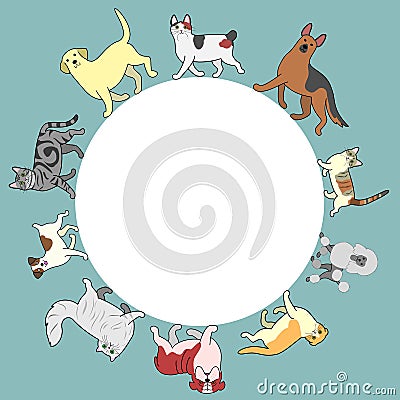 Cats and dogs circle frame with copy space Vector Illustration