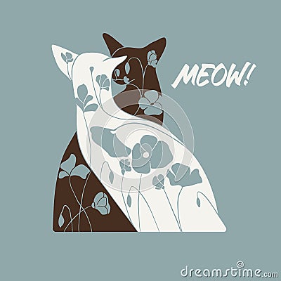 Cats floral vector illustration, Spring mood Vector Illustration