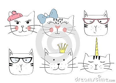 Cats heads emoticons vector. Vector Illustration