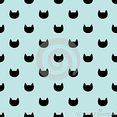 Cats heads seamless pattern. Blue and black graphic background. Vector Illustration