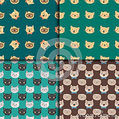 Cats heads vector illustration cute animal funny seamless pattern characters feline domestic trendy pet Vector Illustration