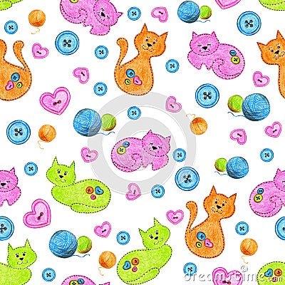 Cats for kids seamless pattern. Stock Photo