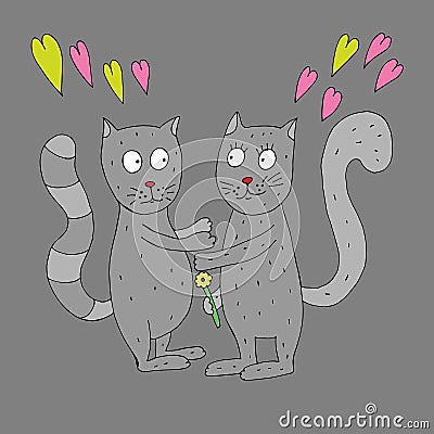 The cats in love want to hug each other. Vector Illustration