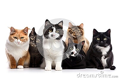 Cats lying together, pet frie in a row Stock Photo