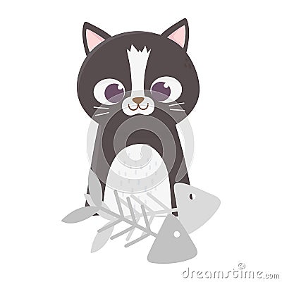 Cats make me happy, cute black cat with fishbones Vector Illustration