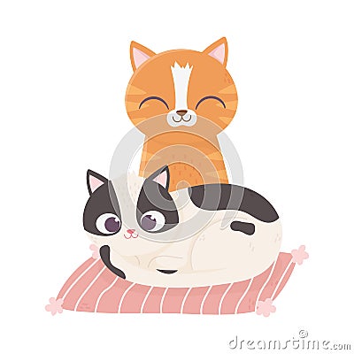 Cats make me happy, cute cats in cushion cartoon Vector Illustration