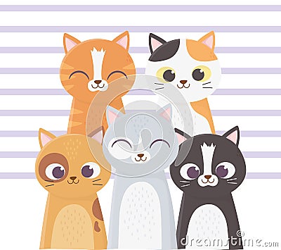Cats make me happy, many cats different breed cartoon Vector Illustration