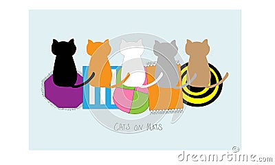 Cats On Mats Vector Illustration