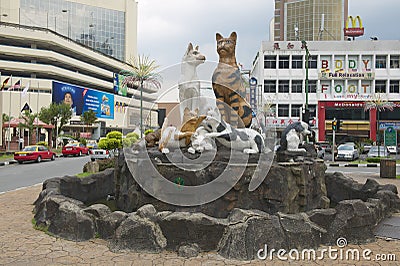 Cats monument at the downtown Kuching, Malaysia. Editorial Stock Photo