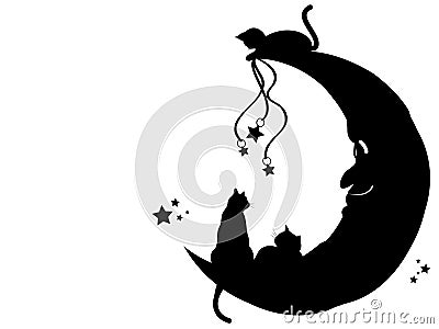 Cats on the Moon Vector Illustration