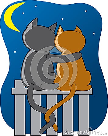 Cats in the Moonlight Vector Illustration