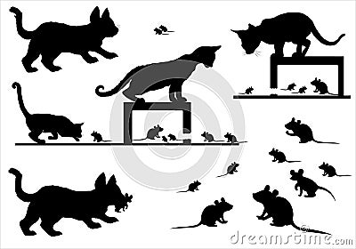 Cats And Mouse Silhouette Cartoon Illustration