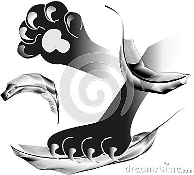 Cats paws tearing feathers Vector Illustration
