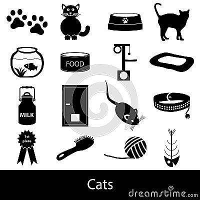 Cats pets items Vector Illustration