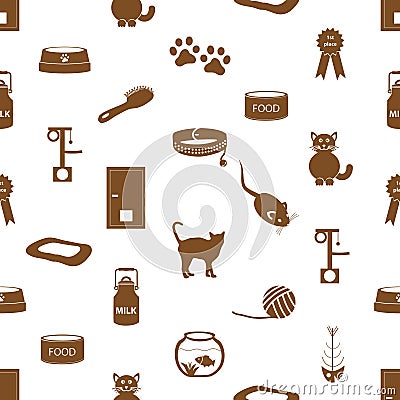 Cats pets items simple icons seamless pattern eps10 Vector Illustration