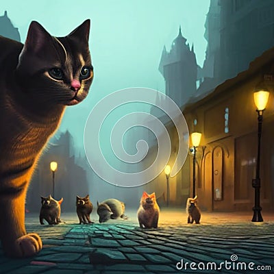 Cats roaming streets at night Stock Photo