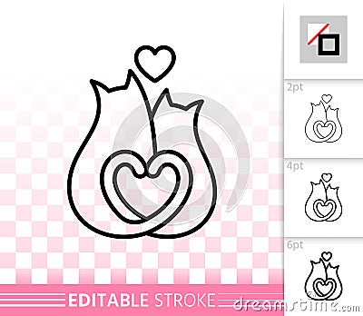 Cats romantic couple simple line love vector icon Vector Illustration