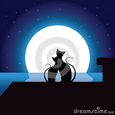Cats Romantic under the moonlight , Vector illustrations Vector Illustration
