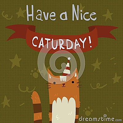 Cats Saturday Postcard. Vector Illustration