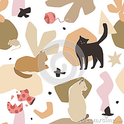 Cats Seamless Pattern Vector Illustration