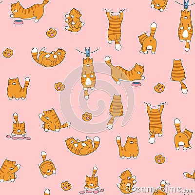 Cats seamless pattern vector. Cartoon cat background for baby, child fabric print Vector Illustration