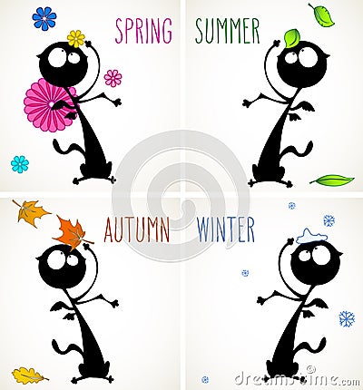 Cats-seasons-text Vector Illustration