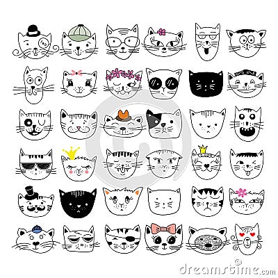 Cats, set of cute doodle. Vector Illustration