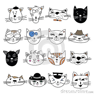 Cats, set of cute doodle. Vector Illustration