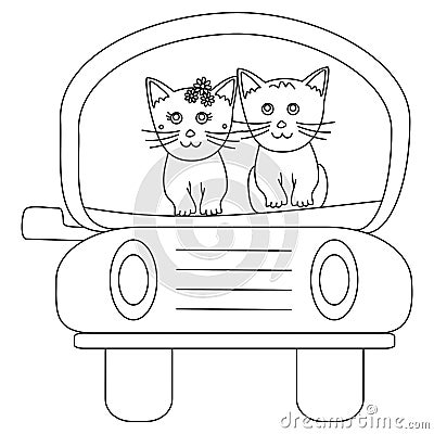 Cats sitting in a car coloring page Stock Photo
