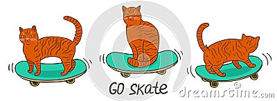 Cats on skateboards isolated on a white background. Vector graphics Stock Photo