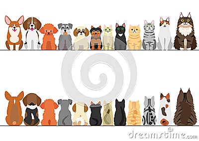Cats and small dogs border set Vector Illustration